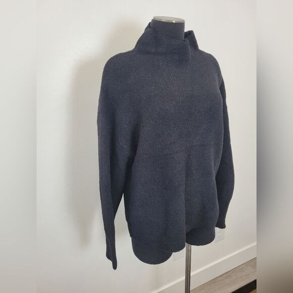 Tahari T Chenille Thick Knit Oversized Sweater Mock Neck Black Minimalist Large - Picture 2 of 12